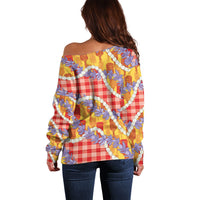 Hawaii Kahili Palaka Motifs Off Shoulder Sweater Hawaiian Honohono Pikake Lei