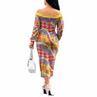 Hawaii Kahili Palaka Motifs Off The Shoulder Long Sleeve Dress Hawaiian Honohono Pikake Lei LT14 - Polynesian Pride