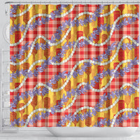 Hawaii Kahili Palaka Motifs Shower Curtain Hawaiian Honohono Pikake Lei