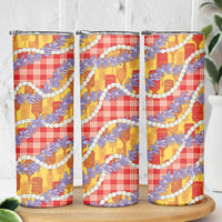 Hawaii Kahili Palaka Motifs Skinny Tumbler Hawaiian Honohono Pikake Lei