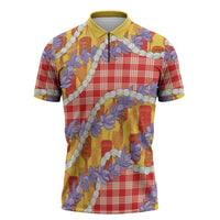 Hawaii Kahili Palaka Motifs Zipper Polo Shirt Hawaiian Honohono Pikake Lei LT14 Red - Polynesian Pride