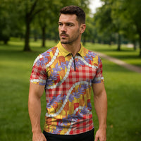 Hawaii Kahili Palaka Motifs Zipper Polo Shirt Hawaiian Honohono Pikake Lei