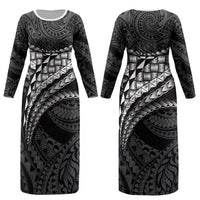 Hawaii Lauhala Tattoo Couples Matching Long Sleeve Bodycon Dress and Long Sleeve Button Shirt Hawaiian Hala Leaf Weaving LT14 - Polynesian Pride