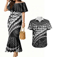 Hawaii Lauhala Tattoo Couples Matching Mermaid Dress and Hawaiian Shirt Hawaiian Hala Leaf Weaving LT14 Black - Polynesian Pride