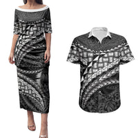 Hawaii Lauhala Tattoo Couples Matching Puletasi and Hawaiian Shirt Hawaiian Hala Leaf Weaving LT14 Black - Polynesian Pride