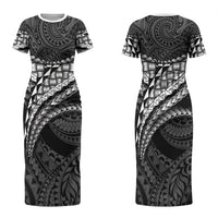 Hawaii Lauhala Tattoo Couples Matching Short Sleeve Bodycon Dress and Long Sleeve Button Shirt Hawaiian Hala Leaf Weaving LT14 - Polynesian Pride