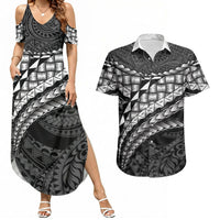 Hawaii Lauhala Tattoo Couples Matching Summer Maxi Dress and Hawaiian Shirt Hawaiian Hala Leaf Weaving LT14 Black - Polynesian Pride