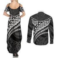 Hawaii Lauhala Tattoo Couples Matching Summer Maxi Dress and Long Sleeve Button Shirt Hawaiian Hala Leaf Weaving
