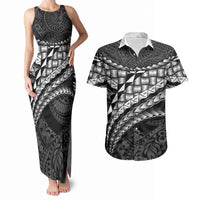 Hawaii Lauhala Tattoo Couples Matching Tank Maxi Dress and Hawaiian Shirt Hawaiian Hala Leaf Weaving LT14 Black - Polynesian Pride