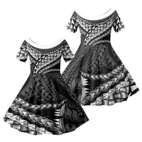Hawaii Lauhala Tattoo Family Matching Mermaid Dress and Hawaiian Shirt Hawaiian Hala Leaf Weaving LT14 Daughter's Dress Black - Polynesian Pride