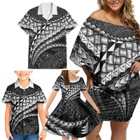 Hawaii Lauhala Tattoo Family Matching Off Shoulder Short Dress and Hawaiian Shirt Hawaiian Hala Leaf Weaving LT14 - Polynesian Pride