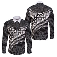 Hawaii Lauhala Tattoo Family Matching Off Shoulder Short Dress and Hawaiian Shirt Hawaiian Hala Leaf Weaving LT14 Dad's Shirt - Long Sleeve Black - Polynesian Pride