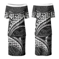 Hawaii Lauhala Tattoo Family Matching Puletasi and Hawaiian Shirt Hawaiian Hala Leaf Weaving LT14 Mom's Dress Black - Polynesian Pride