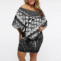 Hawaii Lauhala Tattoo Off Shoulder Short Dress Hawaiian Hala Leaf Weaving LT14 Women Black - Polynesian Pride