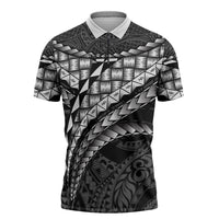 Hawaii Lauhala Tattoo Zipper Polo Shirt Hawaiian Hala Leaf Weaving LT14 Black - Polynesian Pride