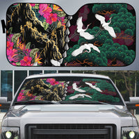 Hawaiian and Japanese Culture Auto Sun Shade Crane Sakura Hibiscus Tropical Vibes