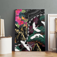 Hawaiian and Japanese Culture Canvas Wall Art Crane Sakura Hibiscus Tropical Vibes