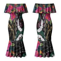 Hawaiian and Japanese Culture Couples Matching Mermaid Dress and Long Sleeve Button Shirt Crane Sakura Hibiscus Tropical Vibes LT14 - Polynesian Pride