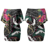 Hawaiian and Japanese Culture Couples Matching Off Shoulder Short Dress and Hawaiian Shirt Crane Sakura Hibiscus Tropical Vibes LT14 - Polynesian Pride
