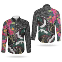 Hawaiian and Japanese Culture Couples Matching Tank Maxi Dress and Long Sleeve Button Shirt Crane Sakura Hibiscus Tropical Vibes LT14 - Polynesian Pride