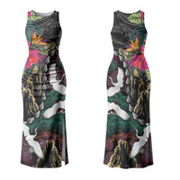 Hawaiian and Japanese Culture Couples Matching Tank Maxi Dress and Long Sleeve Button Shirt Crane Sakura Hibiscus Tropical Vibes LT14 - Polynesian Pride