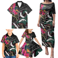 Hawaiian and Japanese Culture Family Matching Puletasi and Hawaiian Shirt Crane Sakura Hibiscus Tropical Vibes LT14 - Polynesian Pride