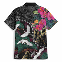 Hawaiian and Japanese Culture Hawaiian Shirt Crane Sakura Hibiscus Tropical Vibes LT14 - Polynesian Pride
