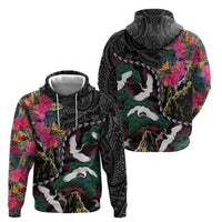 Hawaiian and Japanese Culture Hoodie Crane Sakura Hibiscus Tropical Vibes