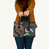 Hawaiian and Japanese Culture Leather Bag Crane Sakura Hibiscus Tropical Vibes