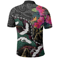 Hawaiian and Japanese Culture Polo Shirt Crane Sakura Hibiscus Tropical Vibes LT14 - Polynesian Pride