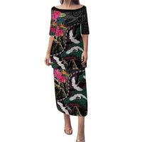 Hawaiian and Japanese Culture Puletasi Crane Sakura Hibiscus Tropical Vibes