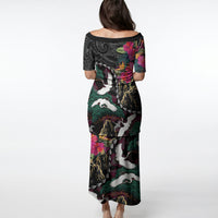Hawaiian and Japanese Culture Puletasi Crane Sakura Hibiscus Tropical Vibes LT14 - Polynesian Pride