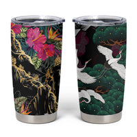 Hawaiian and Japanese Culture Tumbler Cup Crane Sakura Hibiscus Tropical Vibes