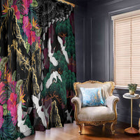 Hawaiian and Japanese Culture Window Curtain Crane Sakura Hibiscus Tropical Vibes
