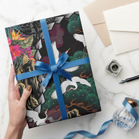 Hawaiian and Japanese Culture Wrapping Paper Crane Sakura Hibiscus Tropical Vibes
