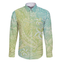 Baby Green Gradient Polynesia Family Matching Long Sleeve Bodycon Dress and Hawaiian Shirt Hawaiian Tribal Hammerhead Shark Tattoo LT14 Dad's Shirt - Long Sleeve Baby Green - Polynesian Pride