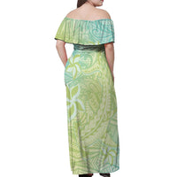 Baby Green Gradient Polynesia Off Shoulder Maxi Dress Hawaiian Tribal Hammerhead Shark Tattoo