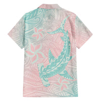 Baby Pink Gradient Polynesia Family Matching Off The Shoulder Long Sleeve Dress and Hawaiian Shirt Hawaiian Tribal Hammerhead Shark Tattoo LT14 - Polynesian Pride