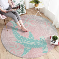 Baby Pink Gradient Polynesia Round Carpet Hawaiian Tribal Hammerhead Shark Tattoo LT14 - Polynesian Pride