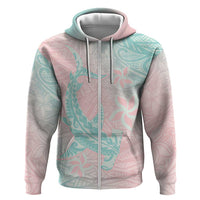 Baby Pink Gradient Polynesia Zip Hoodie Hawaiian Tribal Hammerhead Shark Tattoo