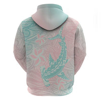 Baby Pink Gradient Polynesia Zip Hoodie Hawaiian Tribal Hammerhead Shark Tattoo