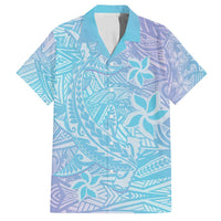 Baby Blue Gradient Polynesia Family Matching Summer Maxi Dress and Hawaiian Shirt Hawaiian Tribal Hammerhead Shark Tattoo LT14 Dad's Shirt - Short Sleeve Baby Blue - Polynesian Pride
