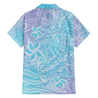 Baby Blue Gradient Polynesia Family Matching Summer Maxi Dress and Hawaiian Shirt Hawaiian Tribal Hammerhead Shark Tattoo LT14 - Polynesian Pride