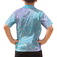 Baby Blue Gradient Polynesia Family Matching Tank Maxi Dress and Hawaiian Shirt Hawaiian Tribal Hammerhead Shark Tattoo