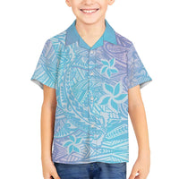 Baby Blue Gradient Polynesia Family Matching Tank Maxi Dress and Hawaiian Shirt Hawaiian Tribal Hammerhead Shark Tattoo