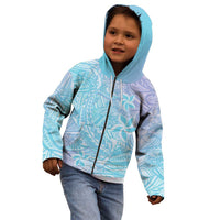 Baby Blue Gradient Polynesia Kid Hoodie Hawaiian Tribal Hammerhead Shark Tattoo