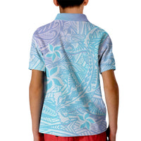 Baby Blue Gradient Polynesia Kid Polo Shirt Hawaiian Tribal Hammerhead Shark Tattoo