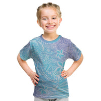 Baby Blue Gradient Polynesia Kid T Shirt Hawaiian Tribal Hammerhead Shark Tattoo