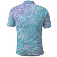 Baby Blue Gradient Polynesia Polo Shirt Hawaiian Tribal Hammerhead Shark Tattoo