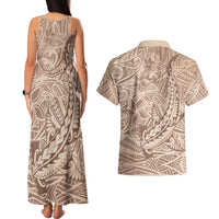 Pink Gradient Polynesia Couples Matching Tank Maxi Dress and Hawaiian Shirt Hawaiian Tribal Hammerhead Shark Tattoo